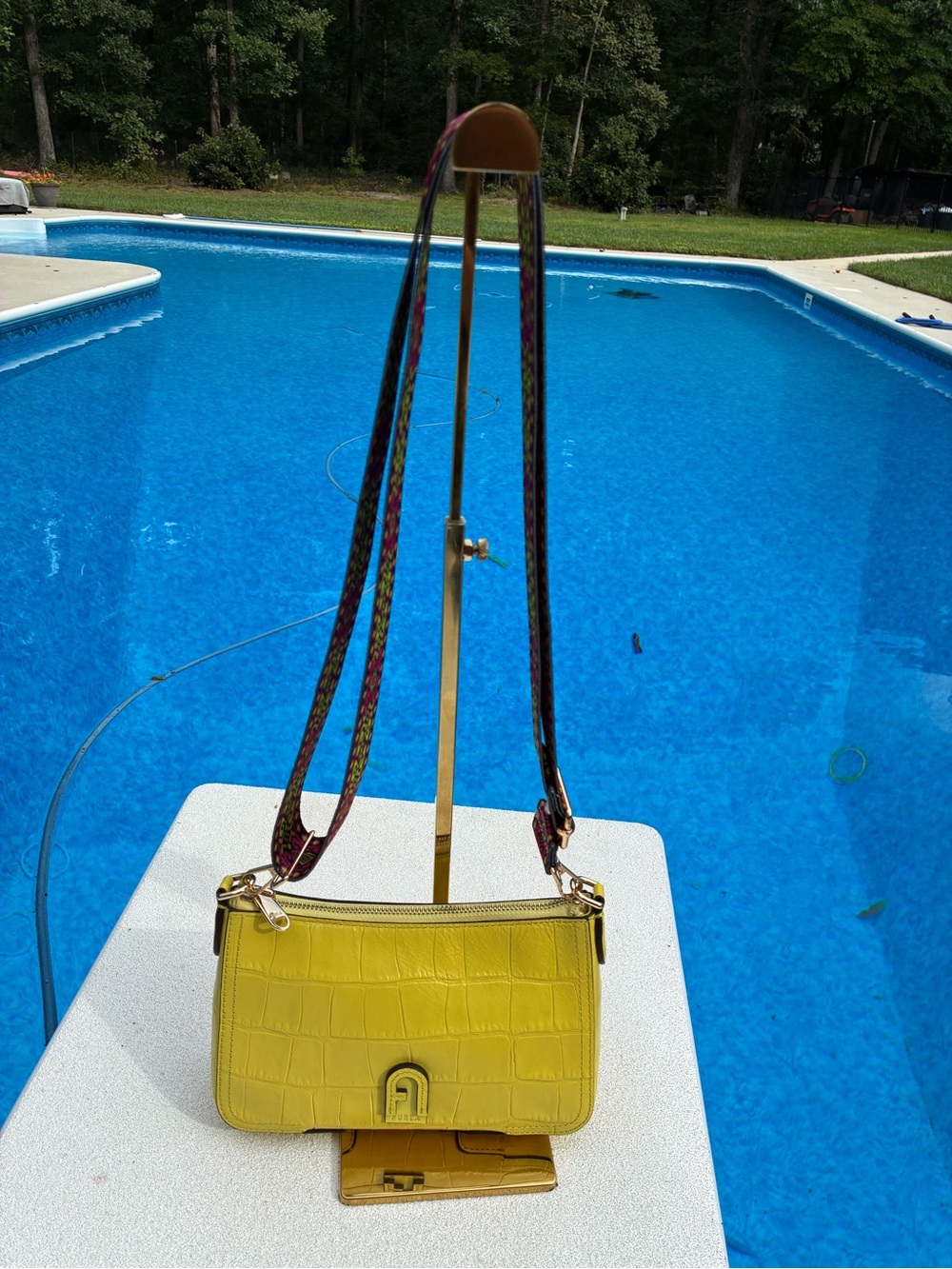 Furla Atena S Crossbody Yellow Croc Embossed Bag+2 Straps+Dust Bag - Picture 11 of 16